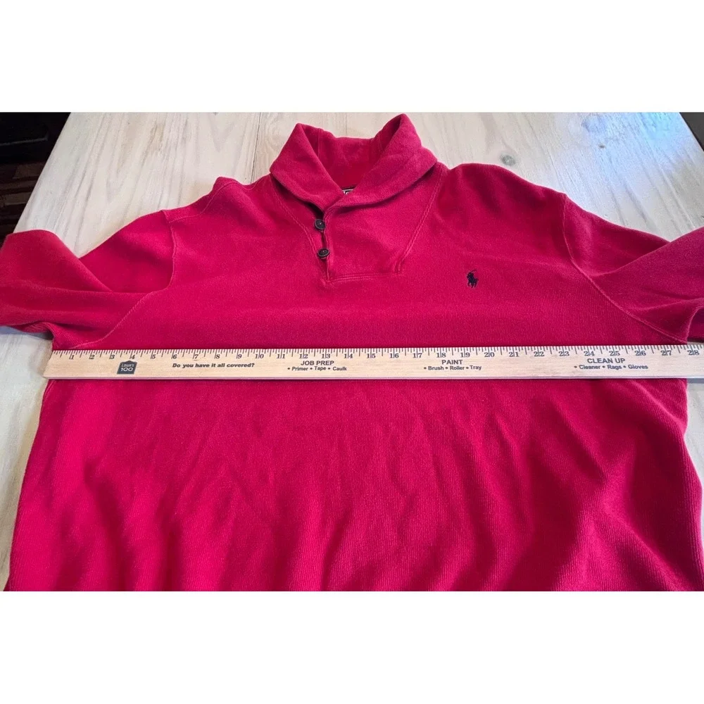 Polo Ralph Lauren Mens XXL Red Cotton Shawl Neck Button Pullover Sweater Logo